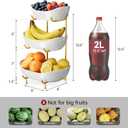 3 Tier Ceramic Fruit Bowl for Kitchen Counter Fruit Basket with Gold Metal Stand, Fruit Holder for Snacks, Nuts, Cakes, Desserts, Bread, Candy Storage