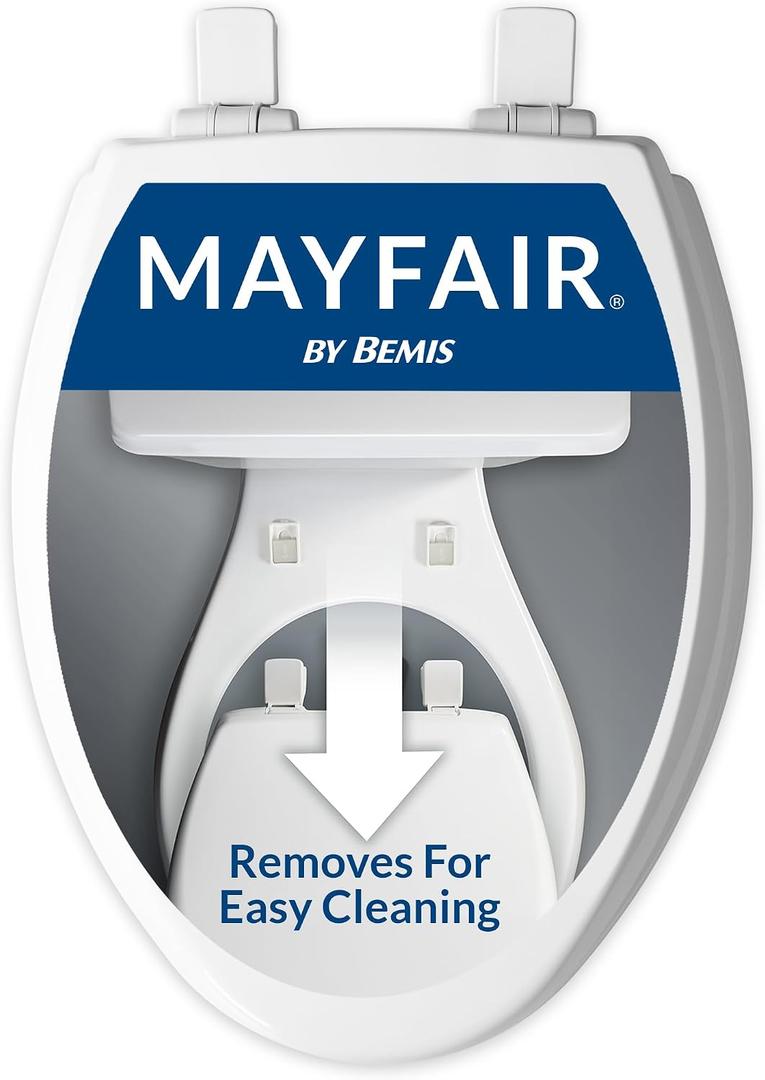 Mayfair Cassel Slow Close Toilet Seat, Easy Clean Non-Slip Premium Wood Seat, Install, Made in USA, Elongated, White