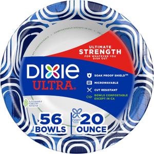 Dixie Ultra, Large Paper Bowls, 20 Oz, 56 Count, Microwave Safe, Compostable, Disposable Bowls Great For Breakfast, Lunch, And Dinner Meals