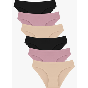 FINETOO 6 Pack Women’s Seamless Hipster Underwear No Show Panties Invisibles Briefs Soft Stretch Bikini Underwears S