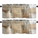 Set Of 4 GALMAXS7 Beige Grey Kitchen Curtains Abstract Blackout Window Treatment Valances, 52" x 17" 2 Panel, 52" x 11.5" 2 Panel