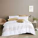 Duvet Cover Set 3 pcs(1 Duvet Cover+2 Pillowcases) 100% Cotton Sateen Woven Hidden Zipper Closure (White Beige, King)