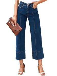 Cicy Bell Womens Baggy Wide Leg Cropped Jeans Casual High Waisted Loose Vintage Denim Pants with Pockets (6, Navy)