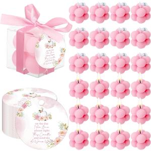 MTLEE 24 Sets Pink Little Pumpkin Baby Shower Favors Pink Small Bubble Candle Baby Shower Favors for Guests Tea Candles Bulk with Stylish Ribbons Cards Gifts Thanksgiving Day Party Decoration