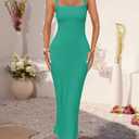 ZESICA Women's Summer Bodycon Midi Dress Sleeveless Square Neck Slim Fit Back Slit Long Cocktail Party Dresses (Green, M)