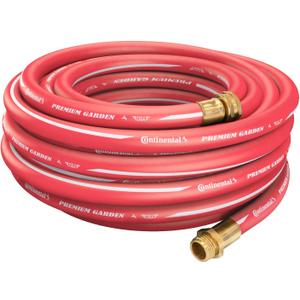 Continental Premium Garden Red Heavy Duty Hot Water Garden Hose, 5/8in Inside Diameter x 100ft Length, Male x Female Garden Hose Thread