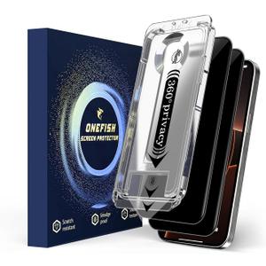OneFish 2 Pack Privacy Screen Protector for iPhone 16 Pro Max - 4-Way 360 Anti-Spy, 9H Hardness, 3D Curved Edges, Case-Friendly & Easy Installation