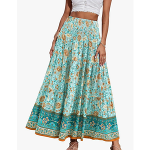 CFLONGE Women's 2025 Bohemian Long Skirts Flowy High Waist A Line Maxi Skirts for Women Summer Pleated Mini Skirts, XL