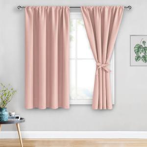 JIUZHEN Blackout Curtains for Bedroom - Thermal Insulated,Noise Reducing Room Darkening Privacy Rod Pocket Drapes for Girls Nursery Room, Set of 2 Panels with Tiebacks, 42 x 54 inch Long, Blush Pink