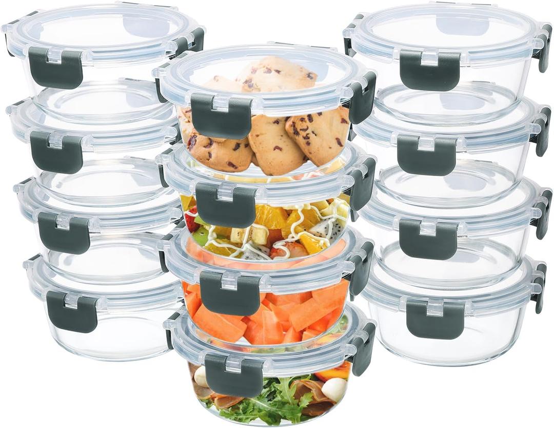 GULFLIN 12 Pack Small Glass Food Storage Containers with Lids Airtight, 13oz Leak-Proof Meal Prep Containers Set, Freezer to Microwave Safe, Dishwasher Safe