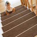 Stair Treads Non Slip for Wooden Steps Indoor 15 Pack 8" X 30" Carpet Stairs Runner for Wood Stairs, Stair Tread Rugs with Reusable Adhesive for Dogs Kids and Elders, Machine Washable, Brown