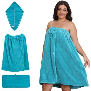 Plus Size Bath Towel Wrap for Women (M-XXL), Oversize Shower Wrap Dress Spa Bathrobe, 80x160cm (Blue)