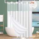 FADOTY No Hook Shower Curtain and Snap in Liner Set White Tufted Chevron Striped Cloth Waterproof Washable Fabric Boho Farmhouse Bath Curtain See Through Mesh Top Window for Bathroom Hotel 71" x 86"