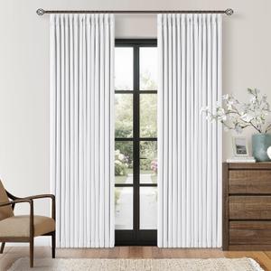 Snow White Pleated Linen Blackout Curtains 84 Inches Long for Bedroom Living Room Pinch Pleat Black Out Thermal Insulated Ring Hooks Back Tab Room Darkening Elegant Drapes Window Curtains with Liner (40"W x 84"L (Pack of 2))