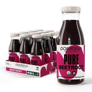 Pomona Organic Cold Pressed Beet Juice, Non-GMO, No Sugar, Gluten Free, Kosher, Preservative Free - Pack of 12, 8.4 oz (EXP 11/14/27)