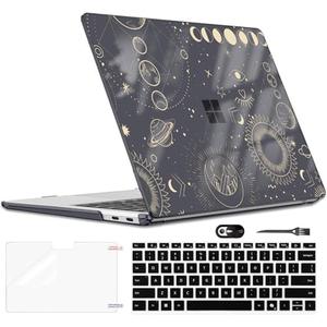 LCMOCICO Slim Protective Case for 13 inch Microsoft Surface Laptop 2025 Copilot+PC Model 2095, Lightweight Anti-Scratch Printed Pattern Black Plastic Hard Shell Case Cover, Total Lunar Eclipse, Missing Pieces