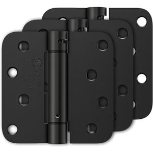 3 Pack Self Closing Door Hinges 4 Inch, Matte Black Spring Loaded Hinges with 5/8'' Radius Corners, Adjustable Tension for Garage, Front Door, for Left and Right Hand Door, UL Listed