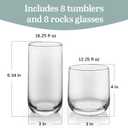 Libbey Ascent Tumbler and Rocks Drinking Glasses Set of 16, Glass Drinking Glasses with Curvature, Versatile Glassware Set for Parties and More, 16 Ounces