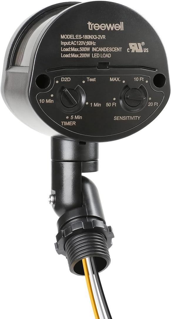 Motion Sensor, 180-Degree Replacement Motion Detector, Adjustable Time & Detection Sensitiity Up to 60 Feet Range, 3 Working Modes Pir Motion Sensor for Security Floodlight, Black, UL Listed