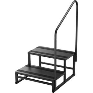 YOLANDO RV Steps with Handrail, 2 Steps RV Stairs w/Handrail for Elderly & Kids, Wide Platform for Hot Tub, Camper, Mobile Home, Porch, Pool, SPA, Pet Stairs, Outdoor and Indoor Use