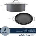 Rachael Ray 80090 Professional Hard Anodized Nonstick Cookware Oval Pasta Pot/Braiser, 8 Quart - Gray