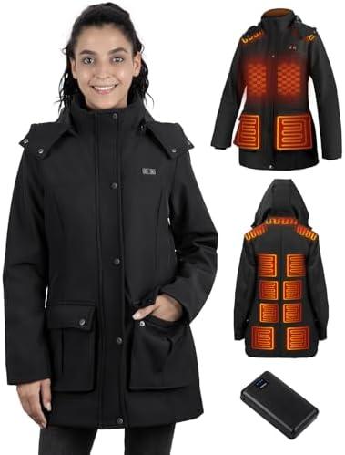 Heated Jacket for Women, Winter Heating Long Coat with Detachable Hood.2XL