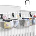 2-Pack Hanging Diaper Organizer for Crib & Changing Table | 50+ Large Capacity Baby Diaper Caddy, Washable Newborn Essentials Organizer for Baby Girl, Ideal Baby Shower Gifts with Hook Straps