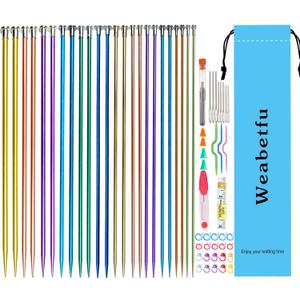Weabetfu 65 Pcs Aluminum Metal Knitting Needle Set, Colored Straight Single Pointed Knitting Needles, 12 Size 2.5mm-10mm, 10 Inch Length for Handmade DIY Knitting with Knitting Accessories