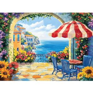 300 Pieces Jigsaw Puzzles for Adults, Seaside Flowers Puzzle for Adults Children Seniors, Oil Painting Style Puzzle 300 Pieces, Gift for Birthday, Home Decor, Fun for Family Entertainment(20.5*15 In)