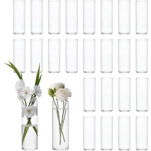 25 Pack Glass Vases for Centerpieces, 8 Inch Tall Small Clear Glass Flower Vase Cylinder Vases for Centerpieces Wedding Home Table Decor (25)