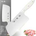 ZHANG XIAO QUAN SINCE 1628 Chinese Meat Cleaver 7.3, Heavy Duty Chopper Knife 40Cr13 Stainless Steel for Meat Vegetable Chef Knife White