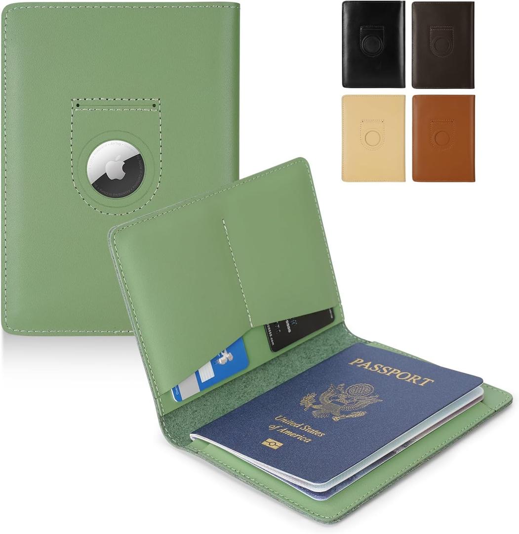 Full Grain Leather Passport Holder Wallet Cover for Women and Men Travel, Passport Holder with Slot Passport Wallet, Travel Essentials Genuine Leather Passport Cover (Green)