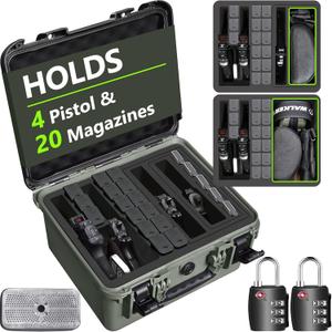 Pistol Case for Multiple Handguns TSA Approved Travel Pistol Case with 2 TSA Locks, Pre-cut Heavy Duty Waterproof Hard Shell Case with Silica Gel Canister