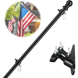 American Flag Poles for Outside House - 5ft Tangle Free Flag Pole for House with Holder Bracket,Residential Flagpole Kit for Outdoor Porch Garage - Black