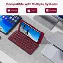 CACOE Wireless Keyboard with Stand, Mini Keyboard for Cell Phone, Ultra-Slim Portable, Foldable, Dual-Channel QWERTY with Stand Holder for Smartphone and More iOS Android Windows, Wine Red