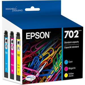 EPSON 702 DURABrite Ultra Ink Standard Capacity Color Combo Pack (T702520-S) Works with WorkForce Pro WF-3720, 3730, 3733