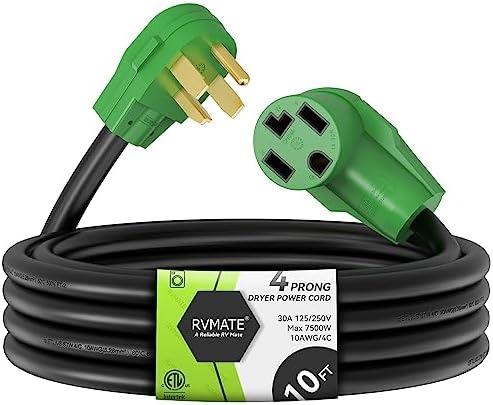 RVMATE 4 Prong Dryer Extension Cord 10 Feet, 30 Amp NEMA 14-30P to 14-30R 125V/250V Waterproof PVC Jacket, Perfect for Dryer Power Extension, ETL Listed