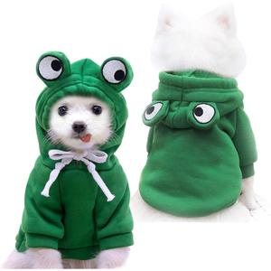 Dog Hoodie Basic Sweater Coat Cute - Frog Shape Warm Jacket Pet Cold Weather Clothes Outfit Outerwear for Cats Puppy Medium Dogs Green Frog