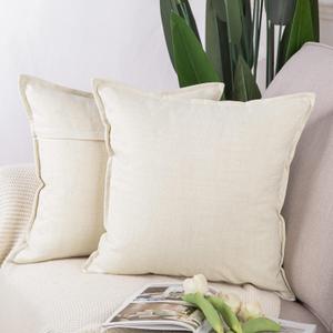 MADIZZ Set of 2 Linen Throw Pillow Covers 20x20 Inch White Soft Decorative Cushion Cover for Sofa Bedroom Pillow Shell