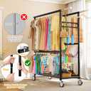 Heavy Duty Clothes Rack Load 1060LBS, Four Rods Rolling Clothing Racks for Hanging Clothes, Rolling Garment Rack With Sturdy Wheels Shelves Hooks, Portable & Adjustable Commercial Garment Rack, Black