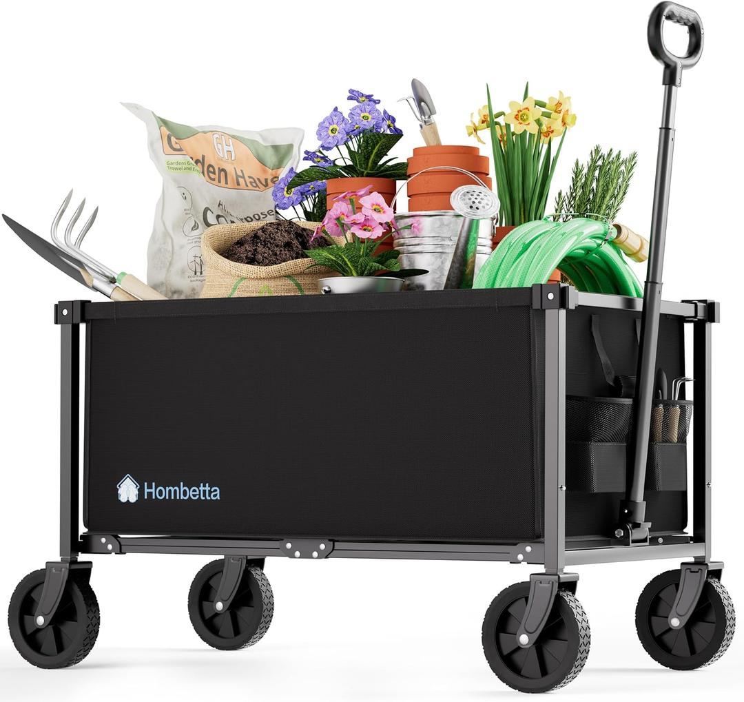 29.3" Collapsible Wagon Cart, 150L Heavy Duty Folding Utility Wagon with Wheels, 360 lbs Load, Portable Rolling Cart for Garden, Shopping, Sports, Camping, Black