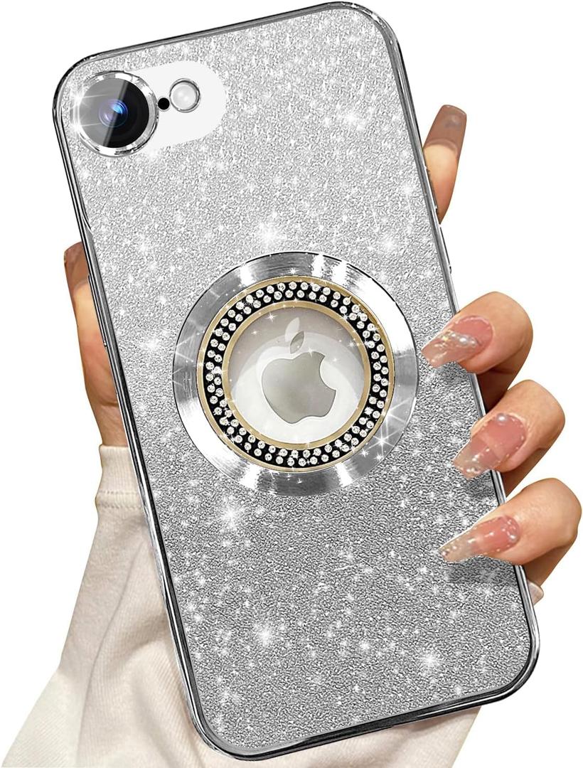 Misscase for iPhone 16e Magnetic Glitter Case Compatible with MagSafe,Full Protection Slim Shockproof Anti-Scratch Case with Camera Lens Protector Logo View Dust-Proof Cover for Women Silver