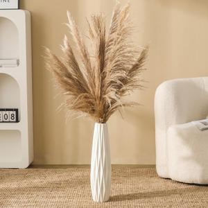 White Ceramic Vase, 18" Tall Vase for Floor Table Decorative Large Vases for Living Room Modern Home Decor Office Bedroom, Big Standing Flower Vase with Glossy Glaze
