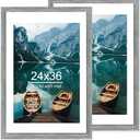 Hongkee 24x36 Poster Frame Set of 2, Rustic Grey Wood Style - Display 24 x 36 Poster without Mat or 20x30 Picture with Mat, Wall Mounting Horizontal and Vertical