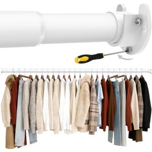 17 to 84 Inch Closet Rods for Hanging Clothes with Screwdriver, Stepless Adjustable Closet Rod Heavy Duty, 1.3 Inch Clothes Hanging Rod Metal Closets Pole Bar for Wardrobes Laundry Bathroom RV, White