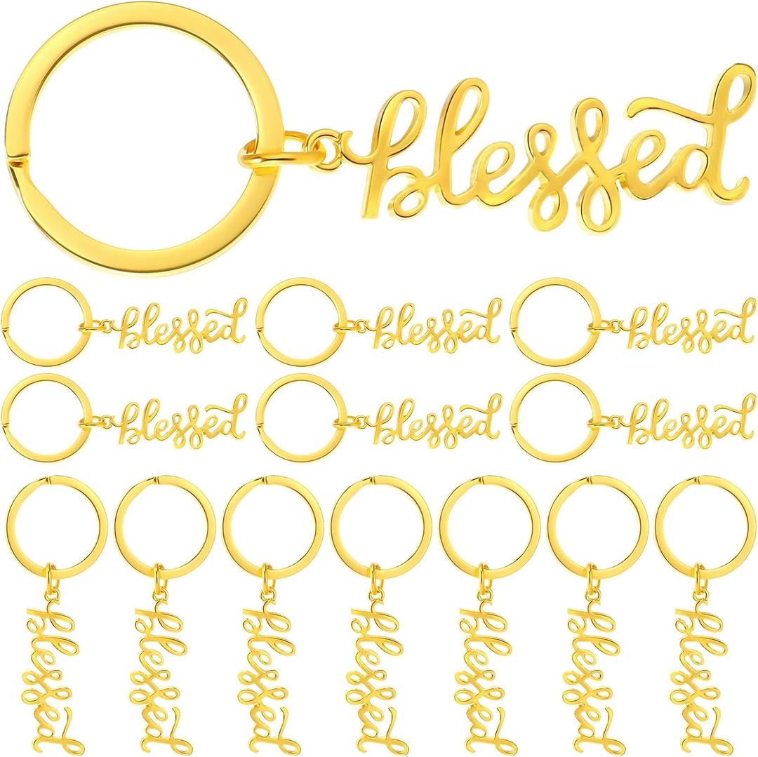 Spakon 50 Pcs Mother's Day Blessed Keychains Bulk Gold Christian Keychains Jesus Religious Party Favors for Mom Women Church Gifts