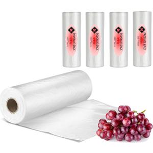 Mr Miracle Plastic Produce Bags for Food Storage - 12"x20" Clear Grocery Bag for Fruits, Vegetables, Bread - Easy Peel-Off Design, Continuous Roll, 1.75" Core, Pack of 1440 Bags [4 rolls]