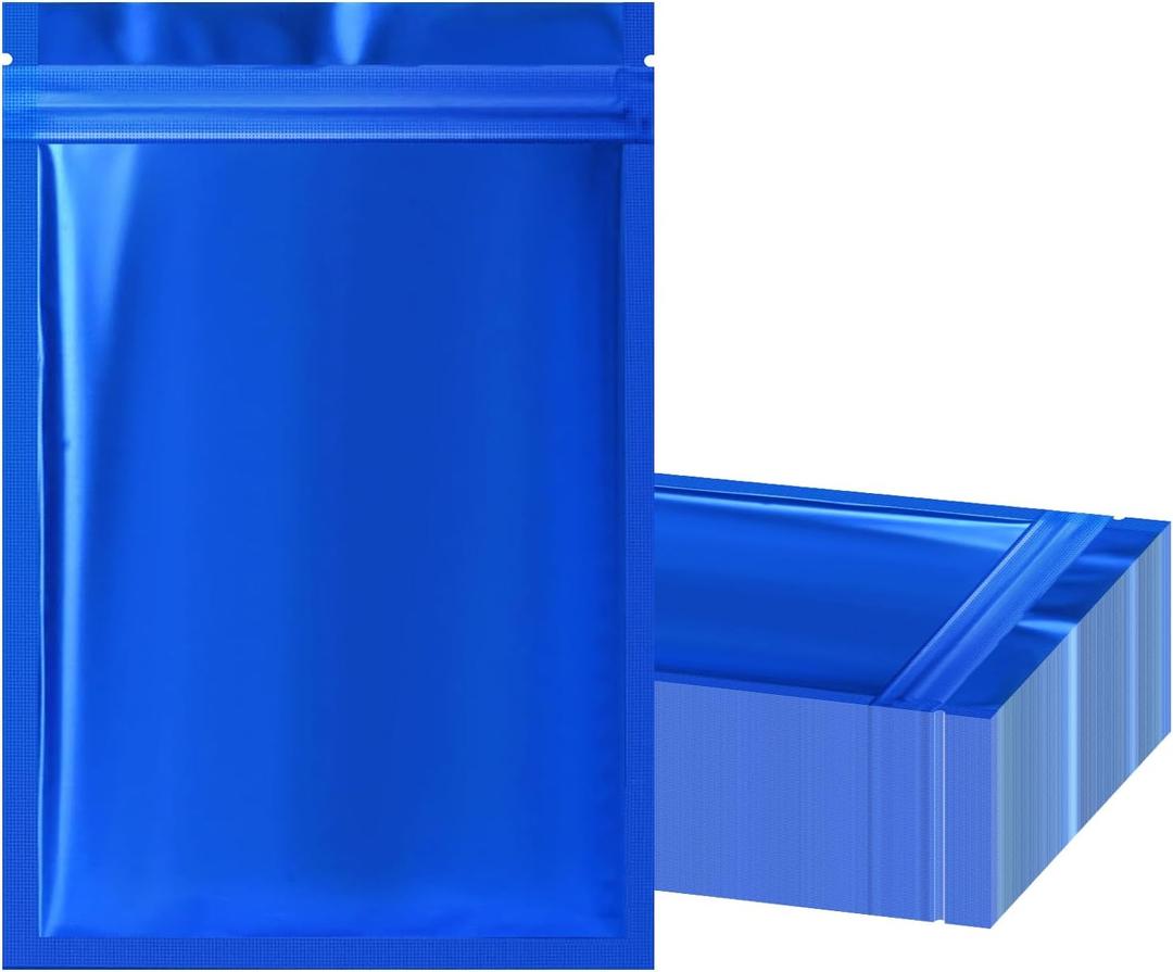 100 Pack Resealable Mylar Bag, Smell Proof Bags Resealable Packaging Supplies for Food Storage Small Business (Blue, 4" X 6")