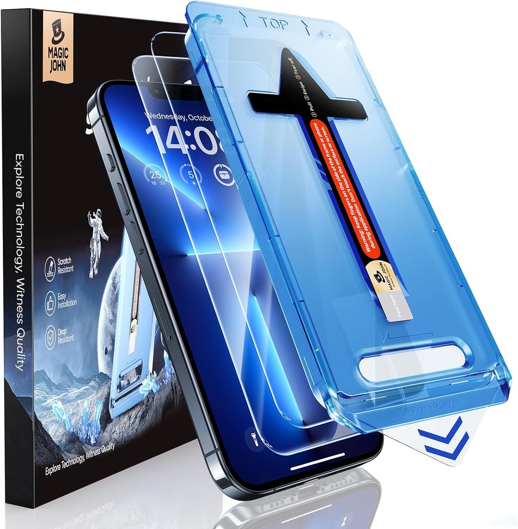 MAGIC JOHN 2 Pack for iPhone 13 Pro Max/iPhone 14 Plus 6.7 inch Tempered Glass Screen Protector, Auto Dust-Elimination Installation, Bubble Free, HD Clear, Easy Installation