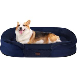 Dwanton Orthopedic Dog Bed for Medium Dogs with Gel Memory Foam, Waterproof Dog Sofa, Washable Pet Bed with Four Sided Bolster Cushion, Removable Cover & Non-Slip Bottom, 35", Navy Blue (Medium(35 x 25.5 x 6 inch))